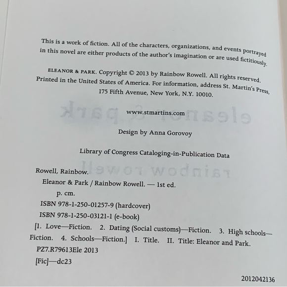 Eleanor & Park by Rainbow Rowell Hardcover Book #1 New York Times List! - Picture 2 of 3